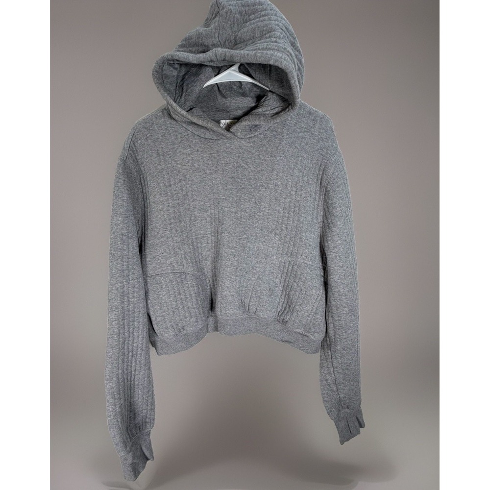 Offline by Aerie Crop Hoodie Womens Sz Large Gray Ribbed Cozy Comfy Loungewear